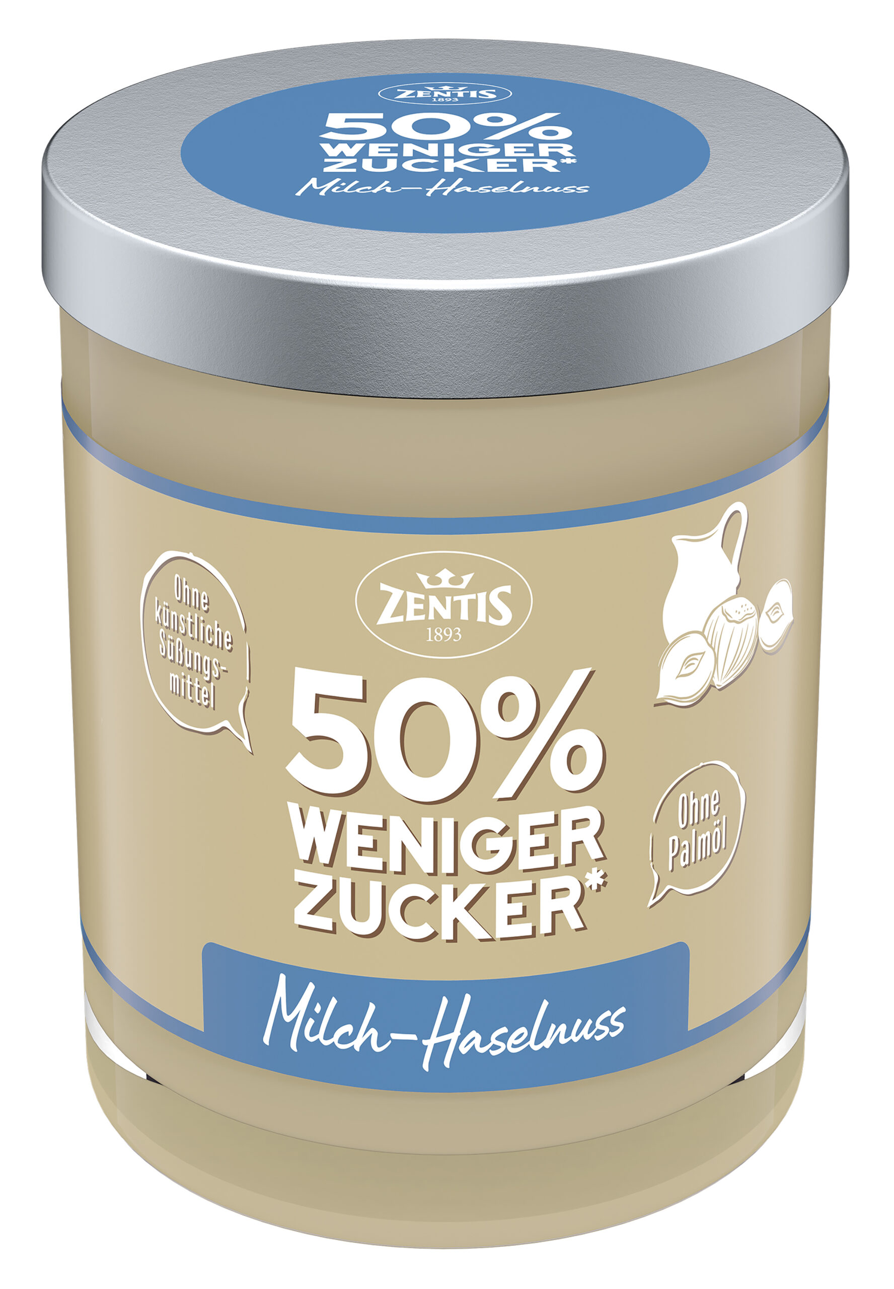 50% weniger Zucker Creme, Milch-Haselnuss