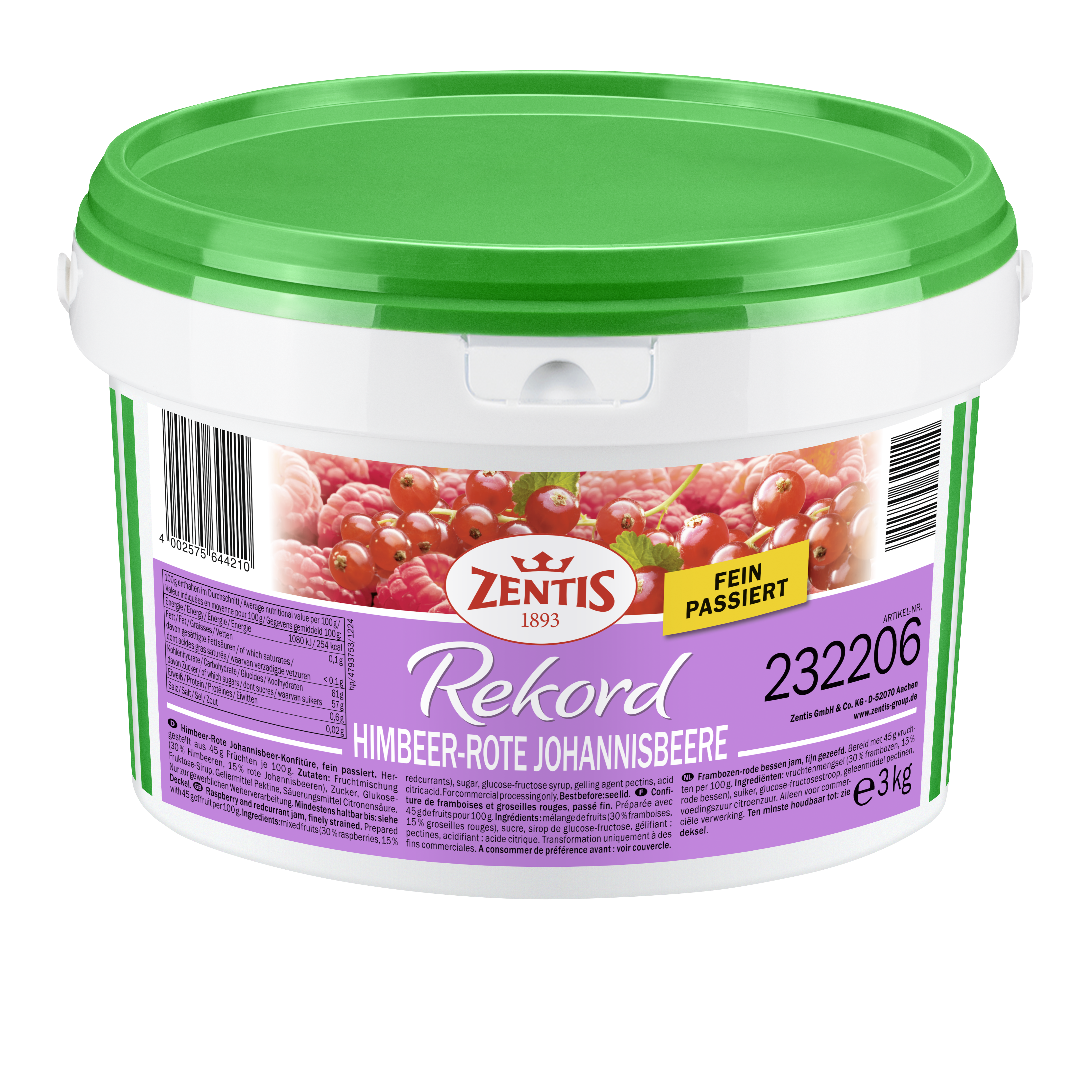 Zentis Rekord Eimer Himbeer-rote Johannisbeere, fein passiert