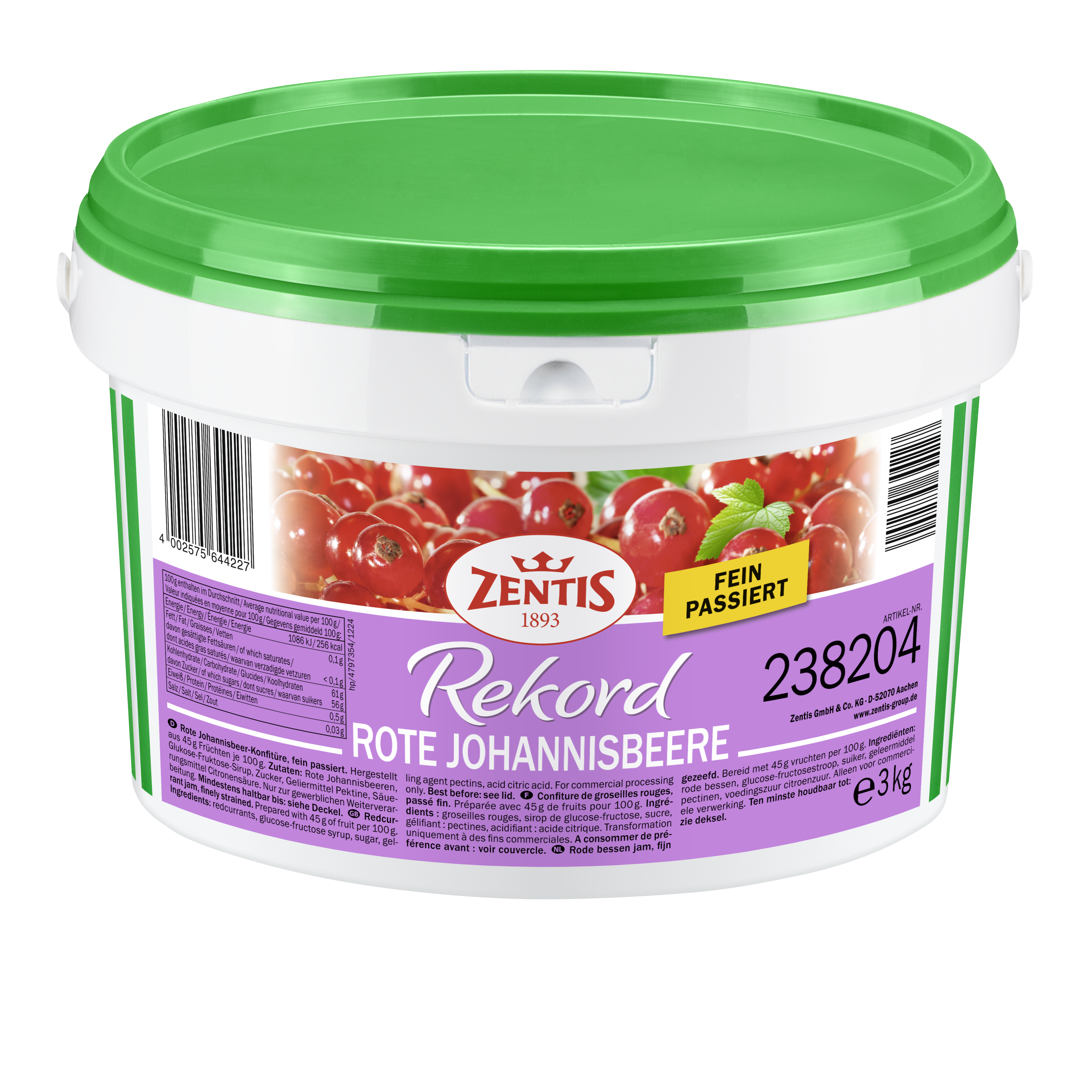 Zentis Rekord Eimer rote Johannisbeere, fein passiert