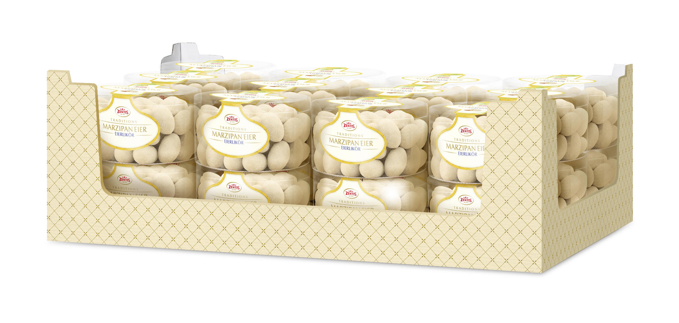 Zentis Marzipan Eier gepudert, Dose Eierlikör, 12er Karton