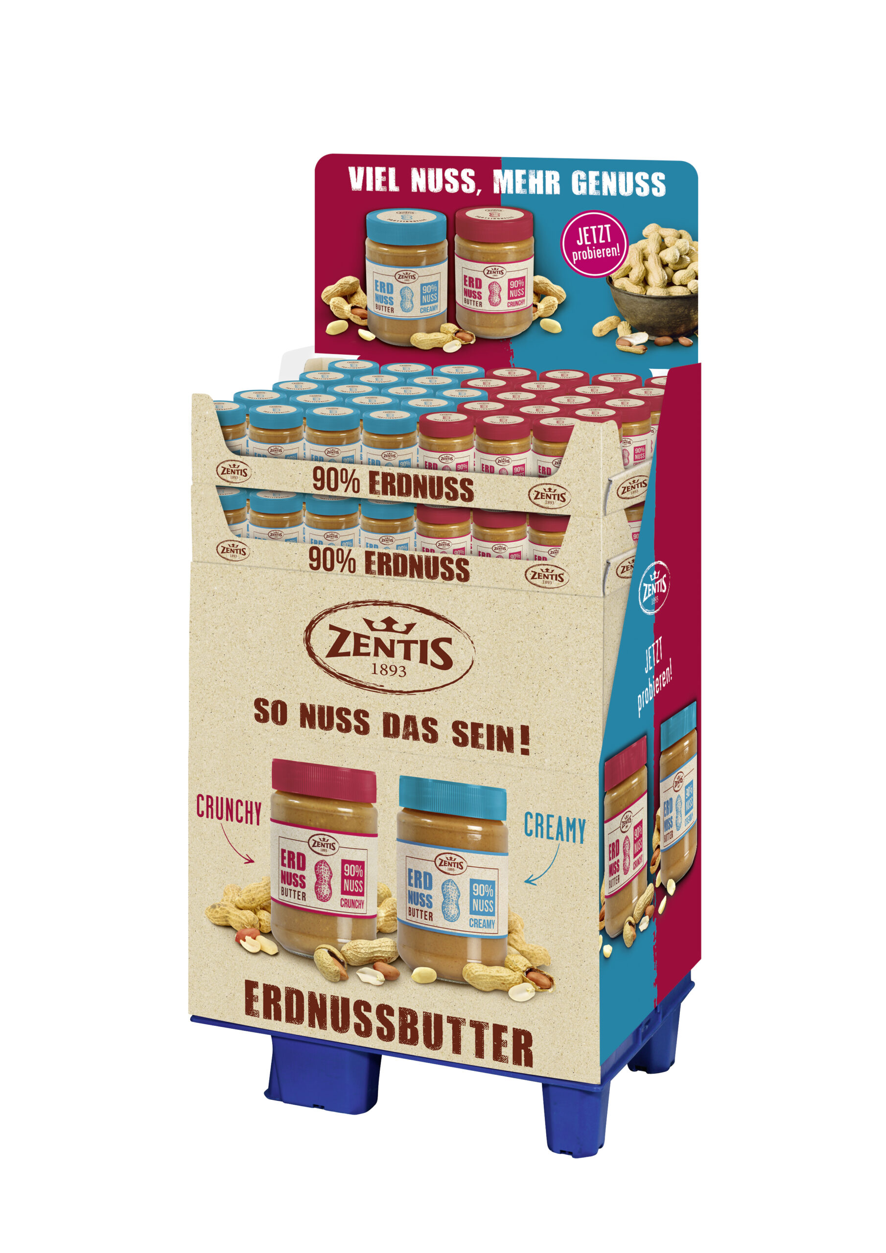 Zentis Erdnussbutter 2-fach sortiertes Display, 70 Gläser à , 1/4 Palette
