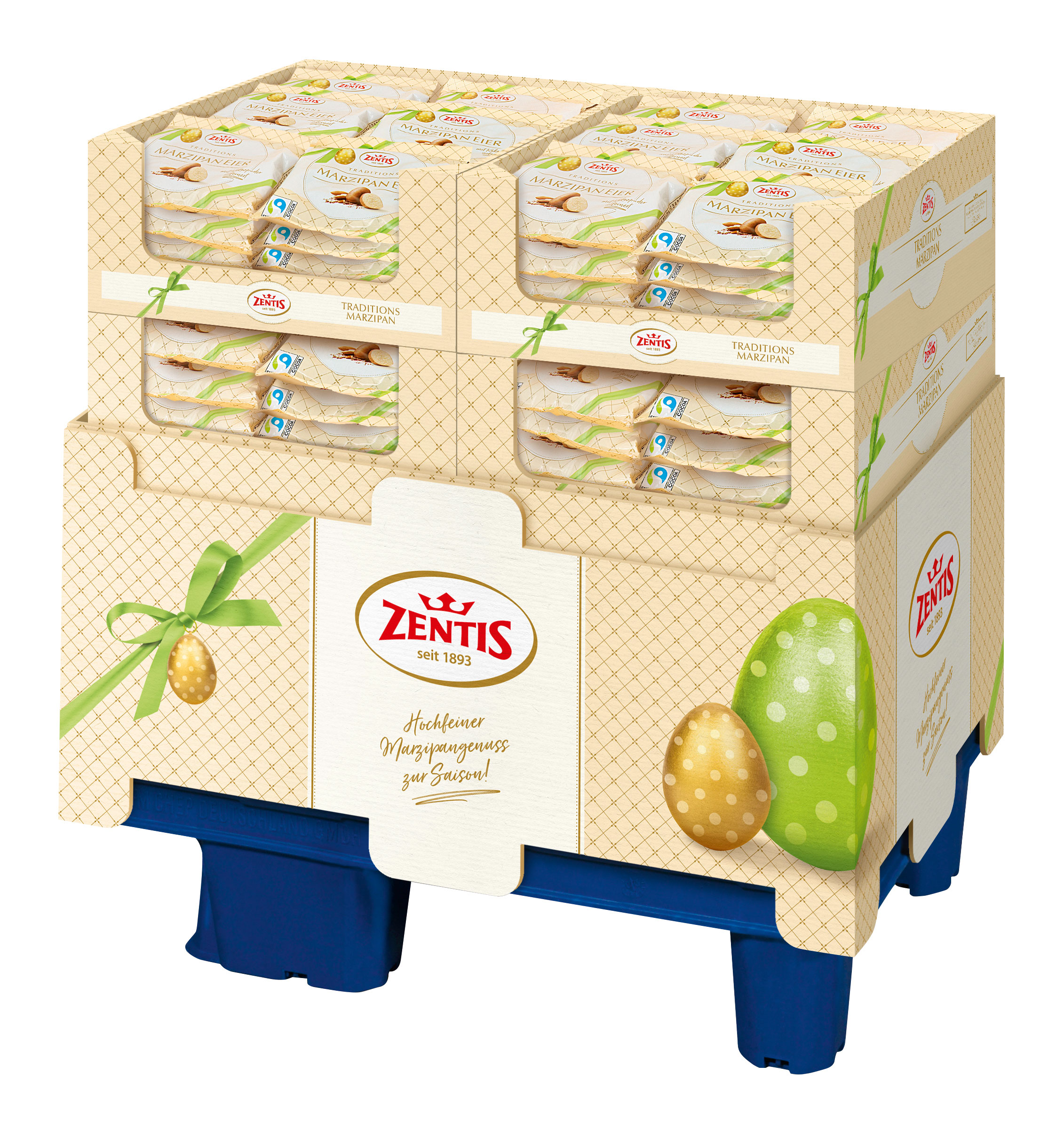 Zentis Marzipan Eier mit Kakaopuder 125g Beutel, 144er Display