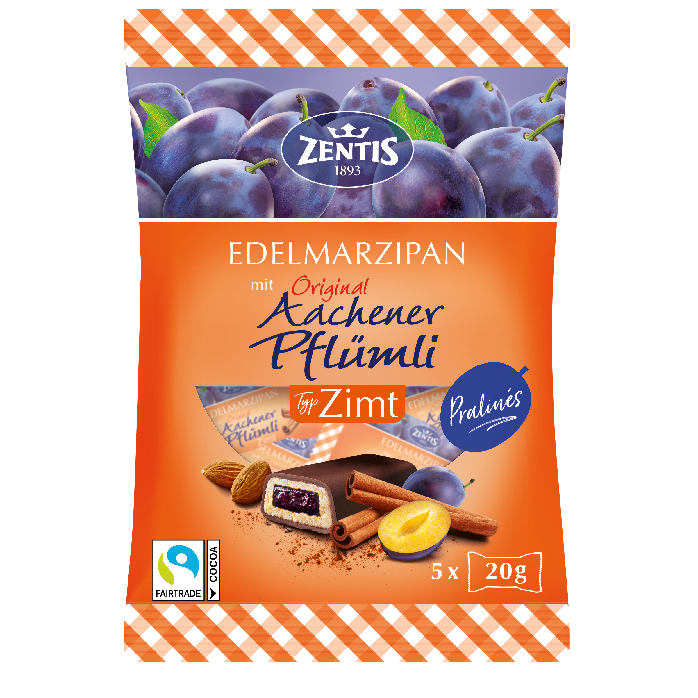 Zentis Edelmarzipan Aachener Pflümli ZIMT 100g Beutel