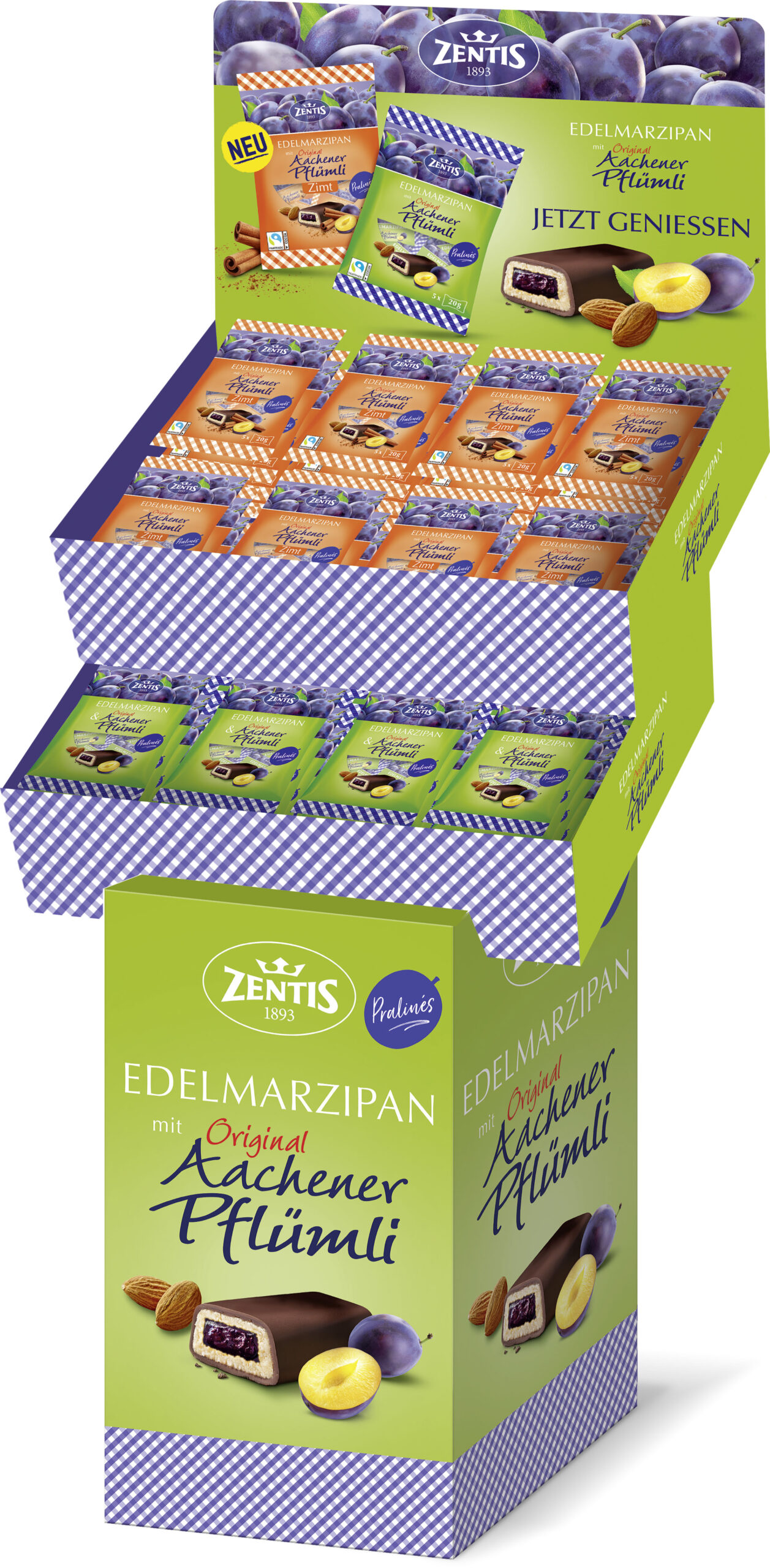 Zentis Aachener Pflümli Pralinés 100g Beutel, 120er Bodenaufstelle, 2-fach sortiert