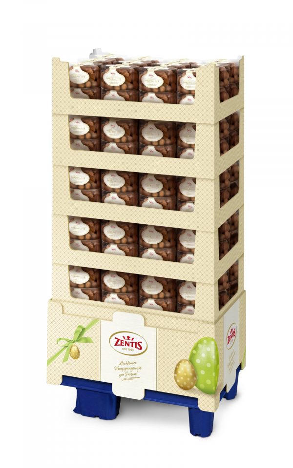 Zentis Marzipan Eier mit Kakaopuder, Dose Display